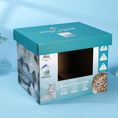Kartonnen productvertoningsdozen voor kattenvoer, golfkartonvertoningsdozen met deksel